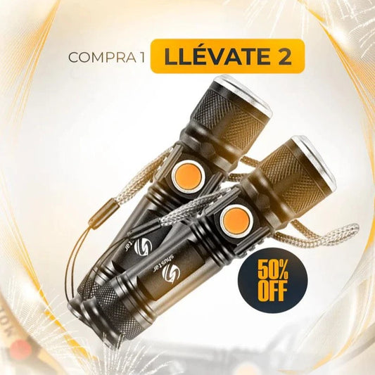 COMPRE 1 Y LLÉVATE 2 Linterna Led Zoom 3 Modos -  PowerMax™